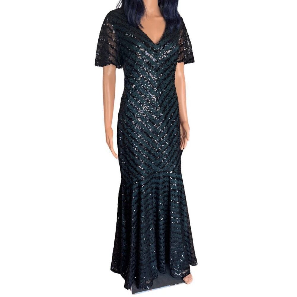 Xscape Black Sequin Maxi Dress with Flutter Sleeves - Picture 5 of 8